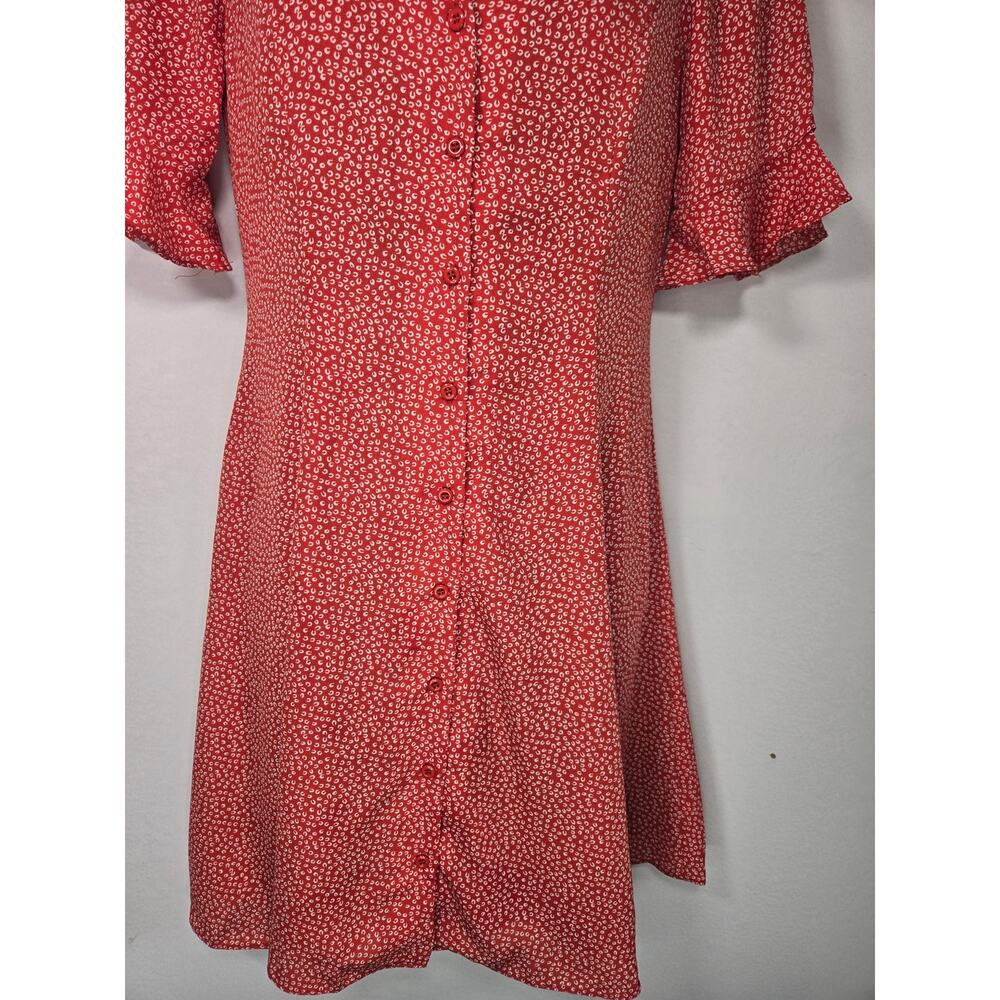 European Summer/90's vibes Lulus Women's Rust Red Print Button Up Dress. Size XS - Picture 11 of 13